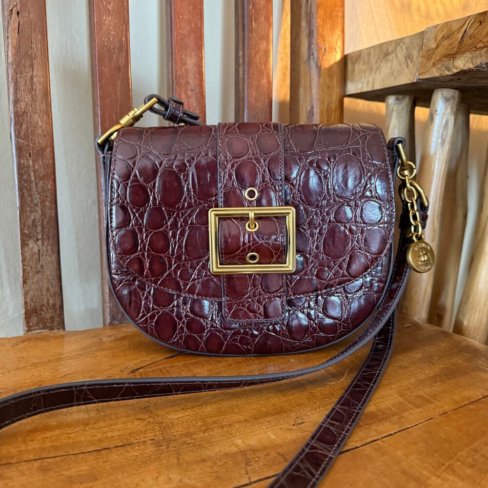 Brahmin Briar Vanderbilt Crossbody Bag Ganache Brown Croc Embossed Leather